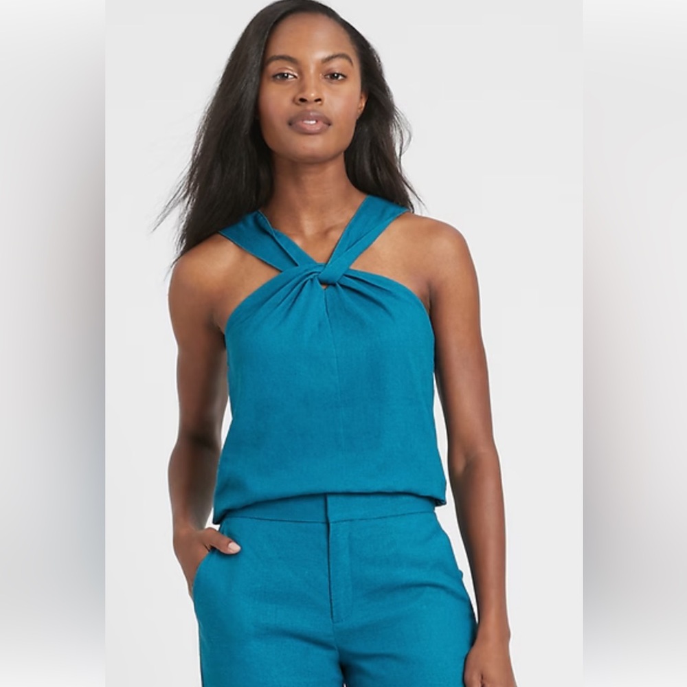 Banana Republic Teal Linen Twist Tie Tank Top